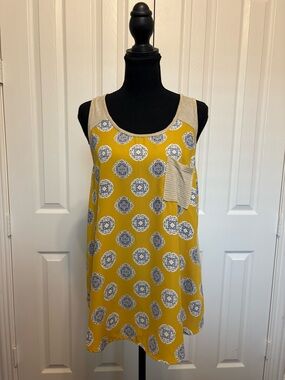 Kaileigh Yellow Medallion Print Tank with Contrast Trim